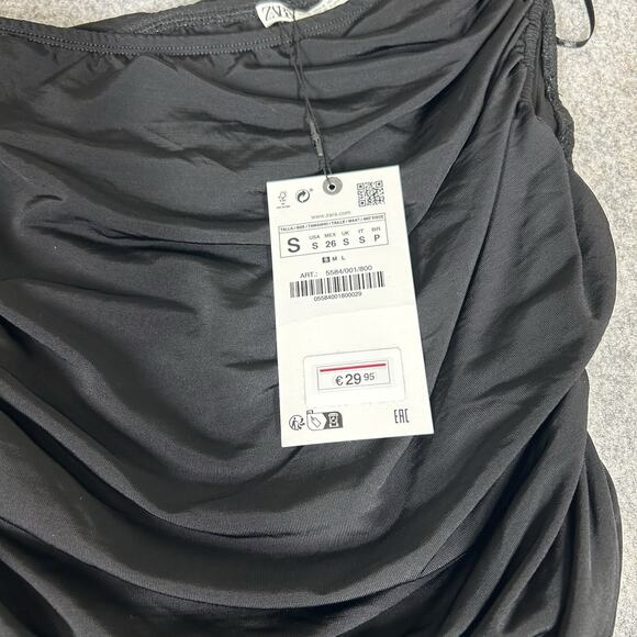 Zara Asymmetrical Ruched One Leg One Shoulder Black Jumpsuit Size Small - Picture 4 of 10